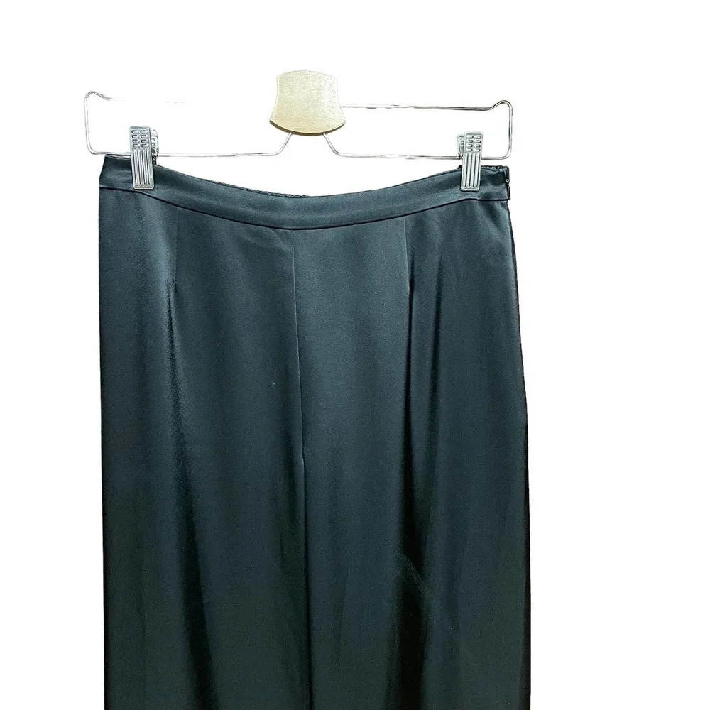 St. John Caviar Black Silky Wide-Leg Trouser Pants‎ Size 4 - Picture 2 of 10